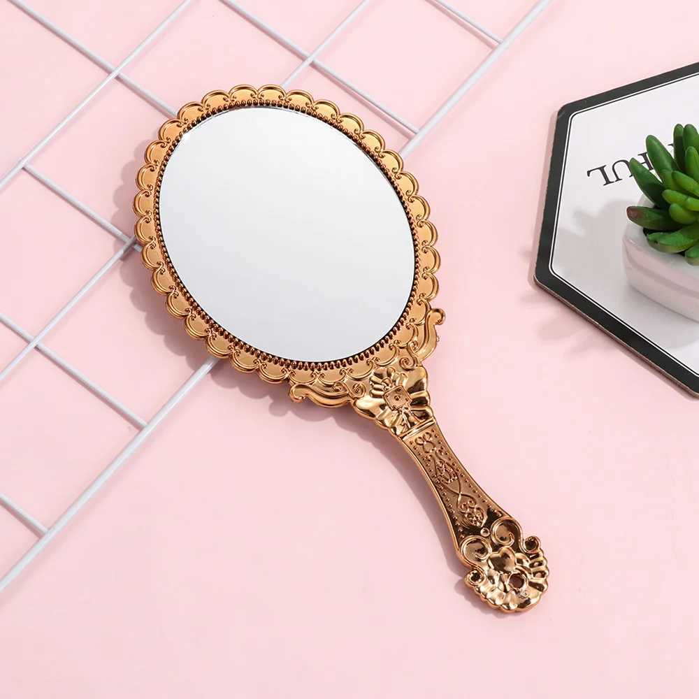 1 piece of retro oval handheld mirror womens standing makeup dress mirror makeup supplies W240813
