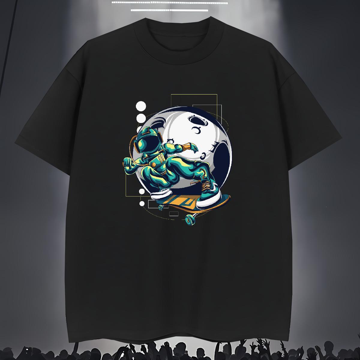 T Shirts Men 230g Cotton cosmonaut Street wear Hip Hop Breathable Custom Cartoon Couples T Shirts Fashion Cool Design Clothes
