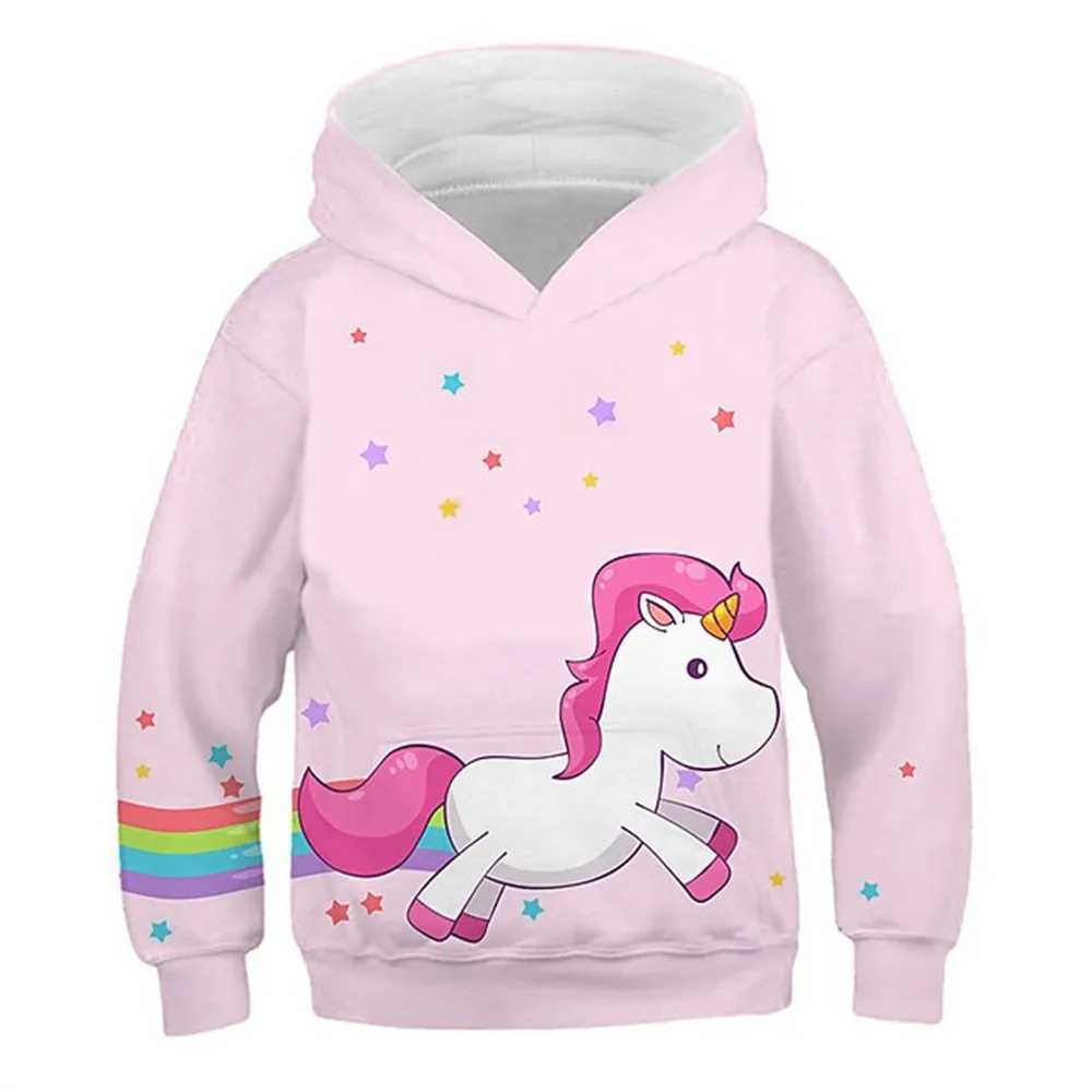 2024 Kawaii Kids Girls Hoodie Rainbow Unicorn Long Sleeve Boys Clothes 2 to 8 Years Outdoor Clothes for Children Sweatshirts TopY240814