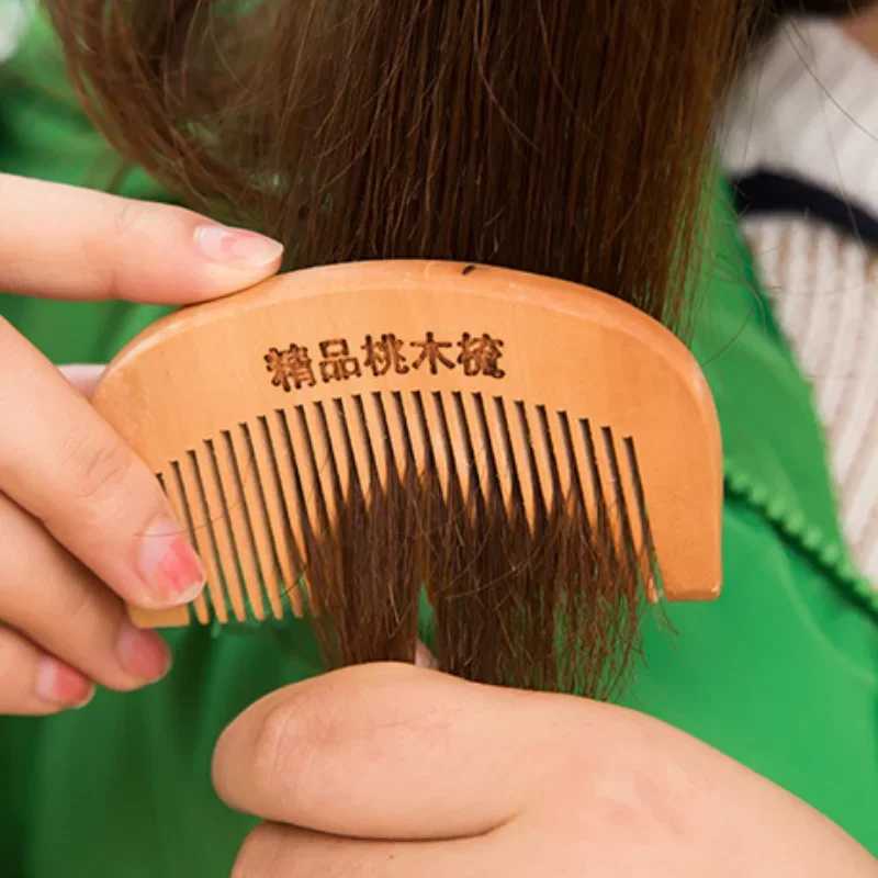 1 natural peach wood hair comb anti-static handmade fine tooth comb massage head classic hair comb styling hair care tool W240813