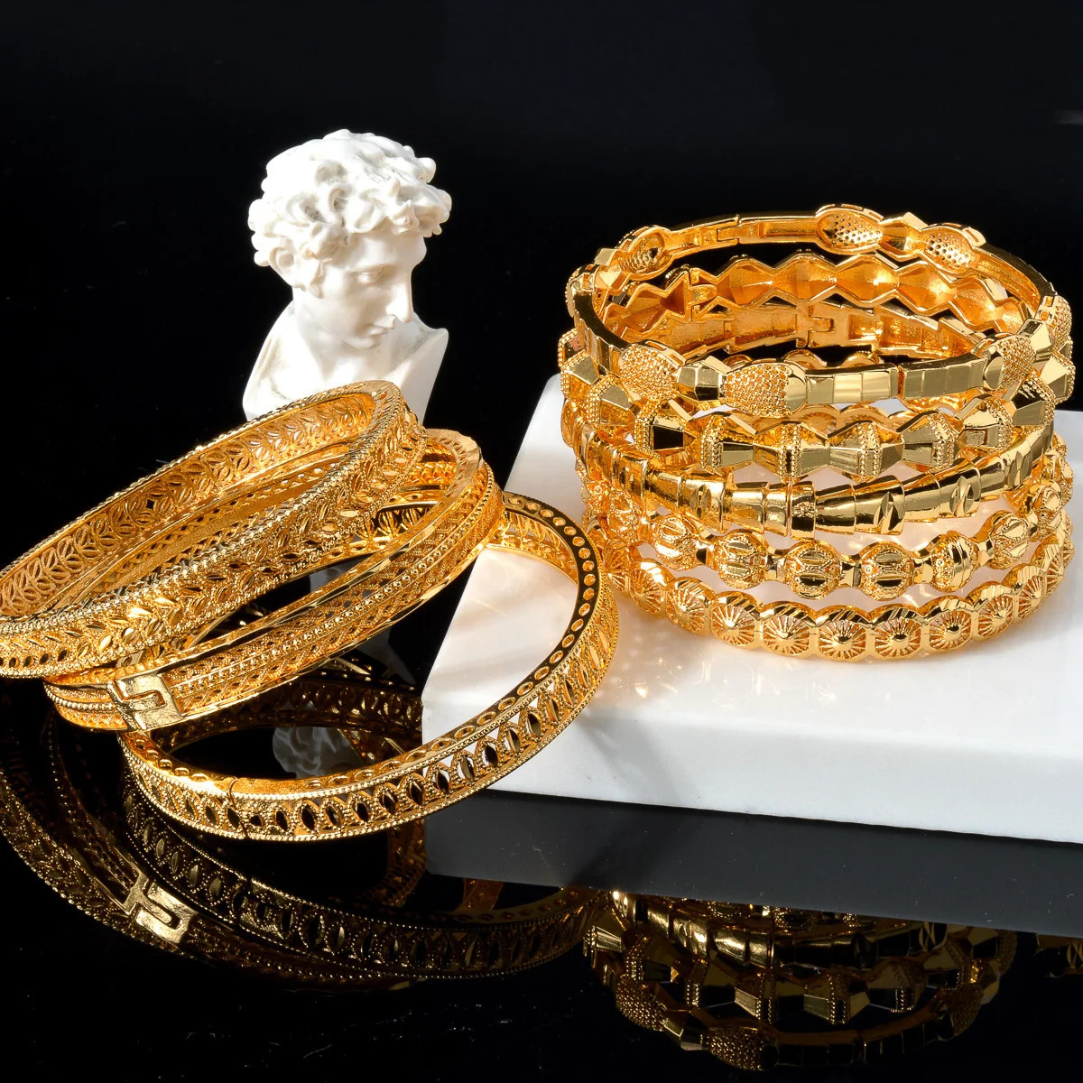 7MM Dubai Bangle 18K Gold Plated Bracelets Indian African Hard Bracelets For Wedding Party Hand Jewelry 240809