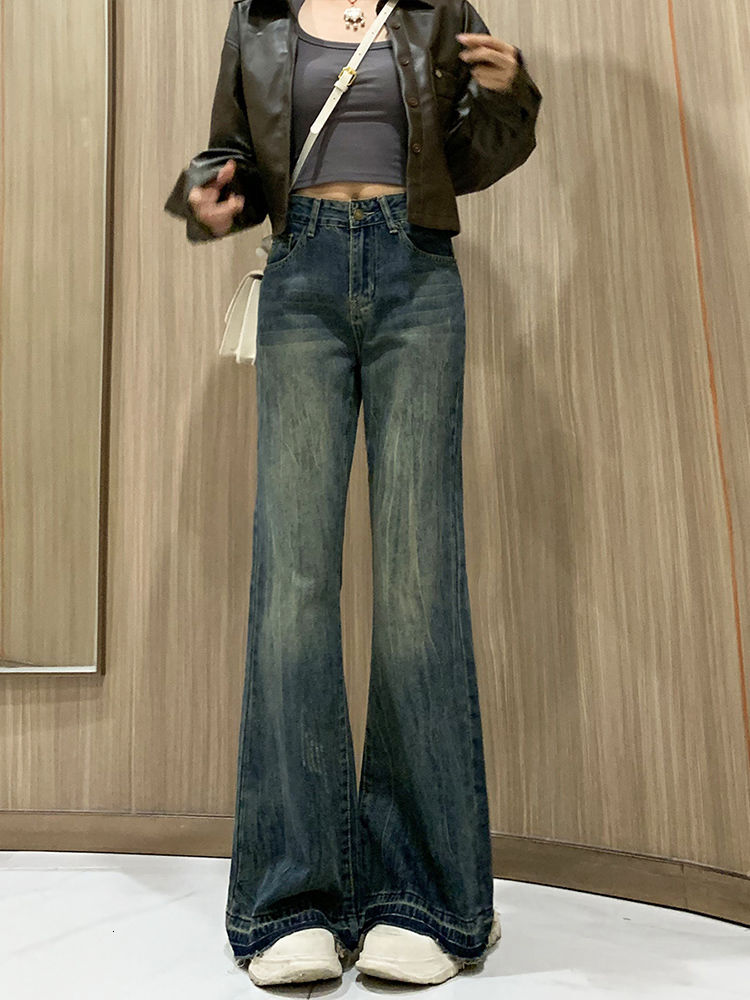 Blue micro flared jeans for women in summer, thin high waist, loose fit, slim and tall, big size, not stick to legs, wide legs