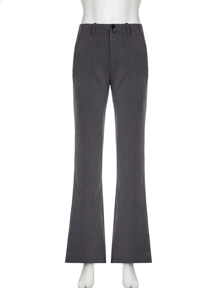 IAMSURE Casual Basic Solid Straight Suitpants Office Elegant Slim Low-Waisted Wide Leg Pants Women Autumn Spring Streetwear 250421