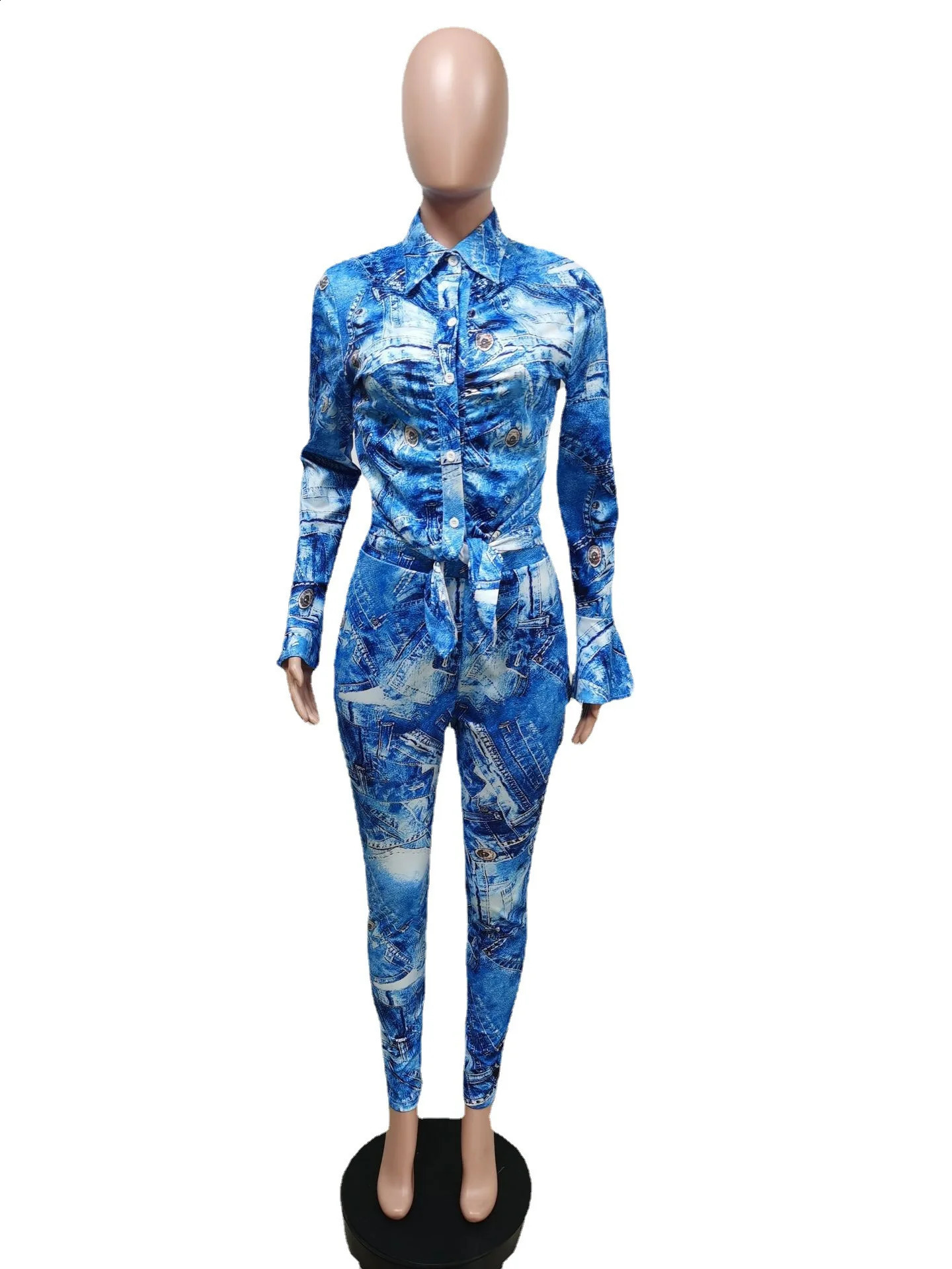 Womens printed full sleeve plus size single top pencil pants twopiece set for office women summer XL5X 240809