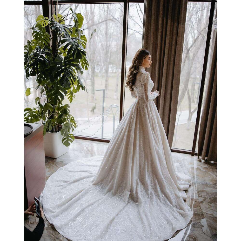 Dresses Beading Wedding Sequins V Neck Long Sleeves Lace A E Bridal Gowns Custom Made Sweep Train Robe De Mariee 6660307