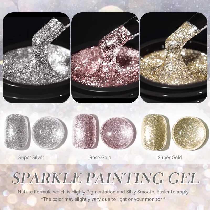 BORN PRETTY Sparkle Painting Gel 5ml Glitter Bright Gel Nail Polish Super Gold Silver Effect Drawing Line French Nail VarnishM240814
