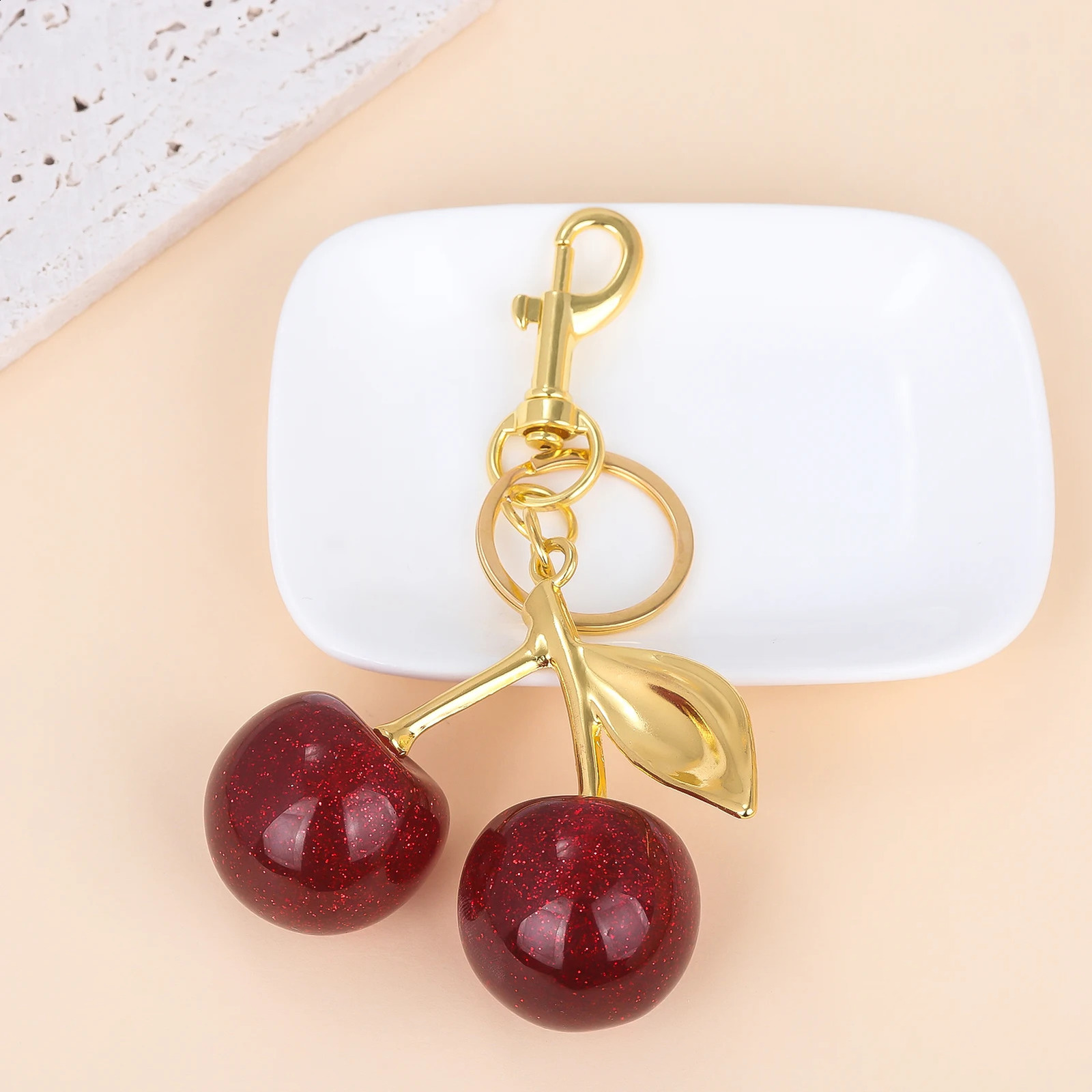 Best Seller Designer Bag Charm Keychain Exquisite Red Cherry Fruit Key Chain For Women Girs Bag Purse Pendant Accessories Gift