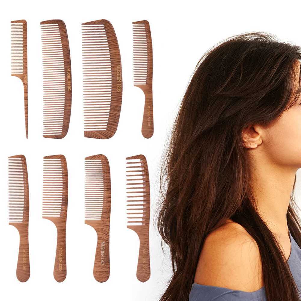 1 natural wood comb anti-static handmade fine teeth comb massage head classic comb design hair care tool W240813