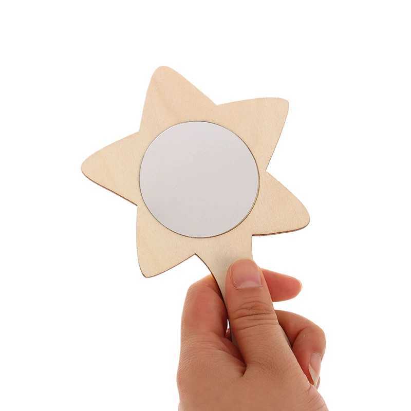 Mirror Diy unfinished wooden blank portable paddle handle beauty handle toy craft painting makeup wooden childrens travel hand W240813