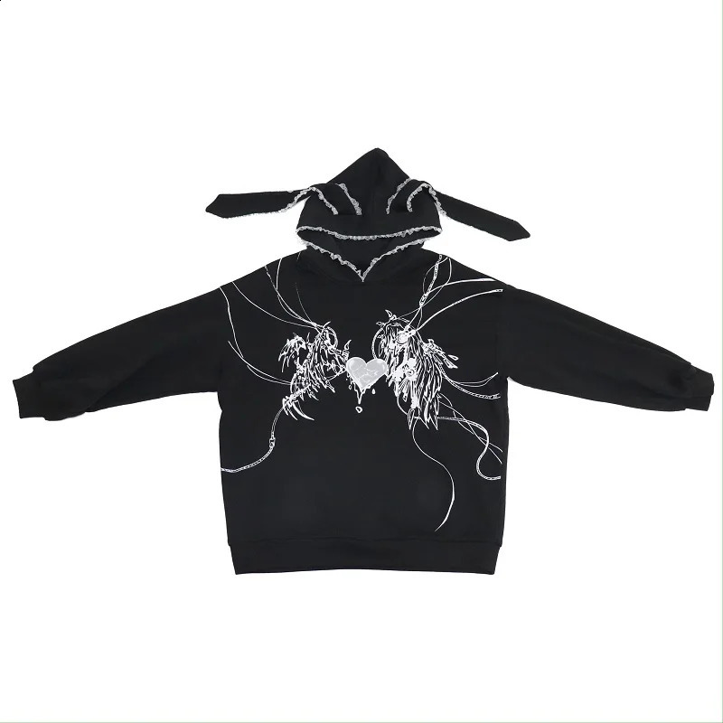 Punk oversized hoodie Japanese cartoon printing long-sleeved autumn kawaii sweatshirt Gothic streetwear vintage Grunge clothing 240809