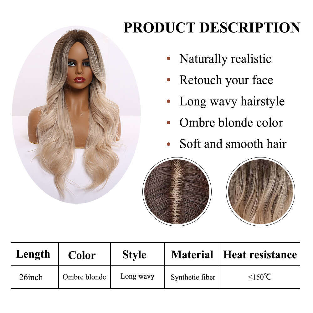 EASIHAIR Ombre Brown Light Blonde Platinum Long Wavy Middle Part Hair Cosplay Natural Heat Resistant Synthetic Wig For Women
