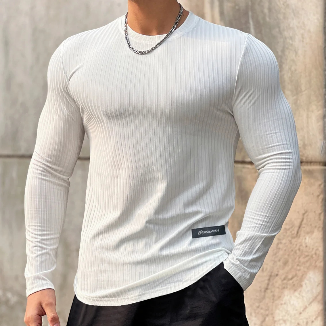 Mens Muscle O-Neck Shirts Light Weight Slim Fit Long Sleeve Workout Gym T-Shirts Soft Tees Bodybuilding 240814
