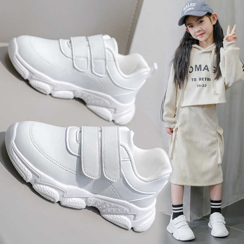 Sneakers Childrens sports shoes girls white shoes spring 2024 new item. Middle and large childrens soft soled white elementary school students perform