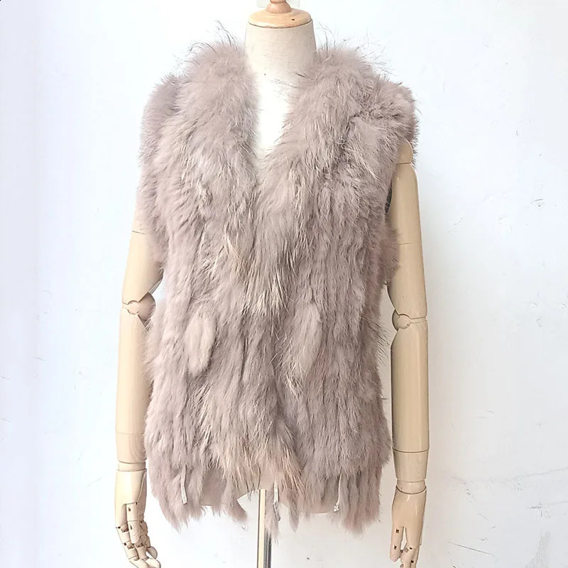 Autumn Knitted Real Rabbit Fur Vest Women Warm Genuine Fur Gilets Female Causual Genuine Fur Waistcoat 240814