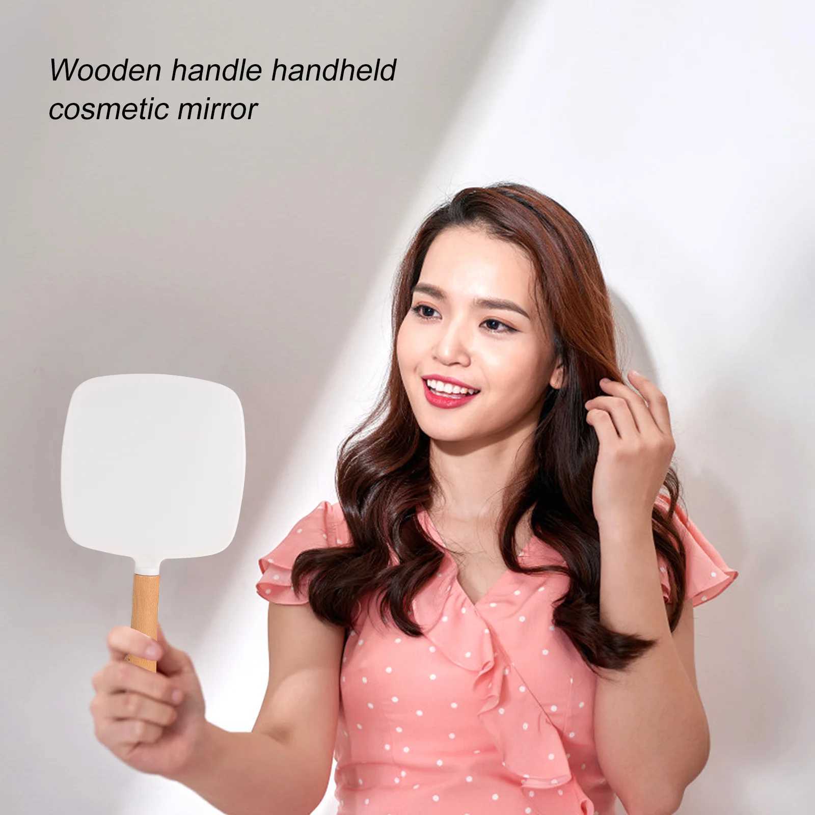 Handheld mirror makeup portable hairdresser womens wooden Changsha Long handheld Abs beech mens travel W240813
