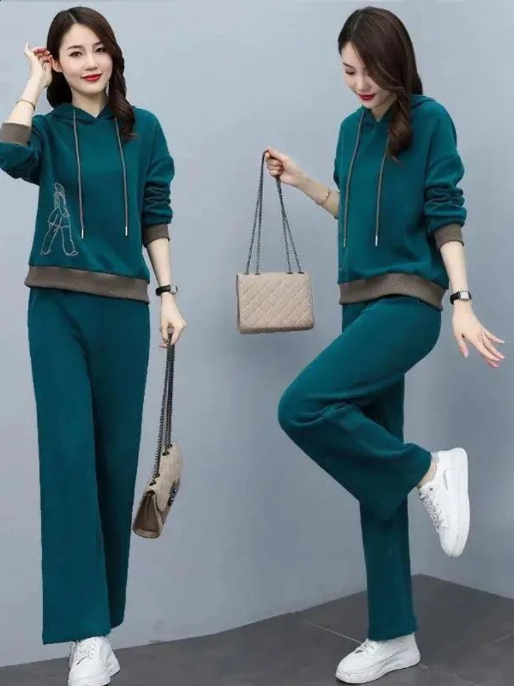 Spring Autumn Women Tracksuits 2 Piece Set Hoodies Pants Sportswear Suits Warm Ladies Girls Outdoor Jogging Hoodie Sets 240809