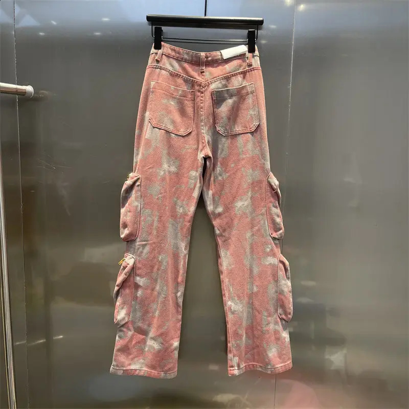 Retro Pink Camouflage Pants Punk Harajuku Baggy Jeans Multi Pocket tie Overalls Trousers Hip Hop Fashion Leisure Streetwear 240814