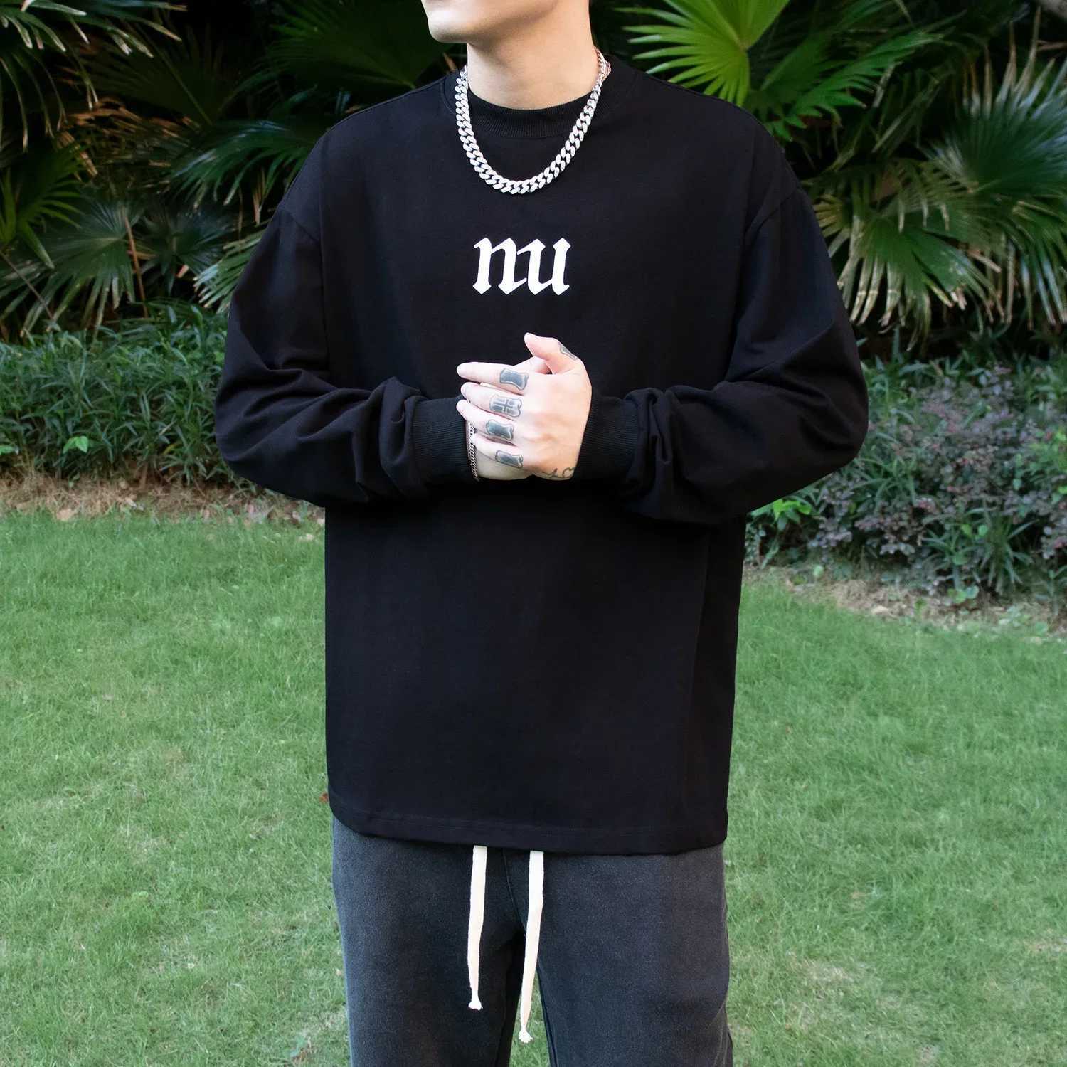 Unicolor Sweatshirts White Male T Shirts Plain Size S Tops for Men Casual Bulk Long Sleeve Pullover Polyester One Piece ClothesM240814