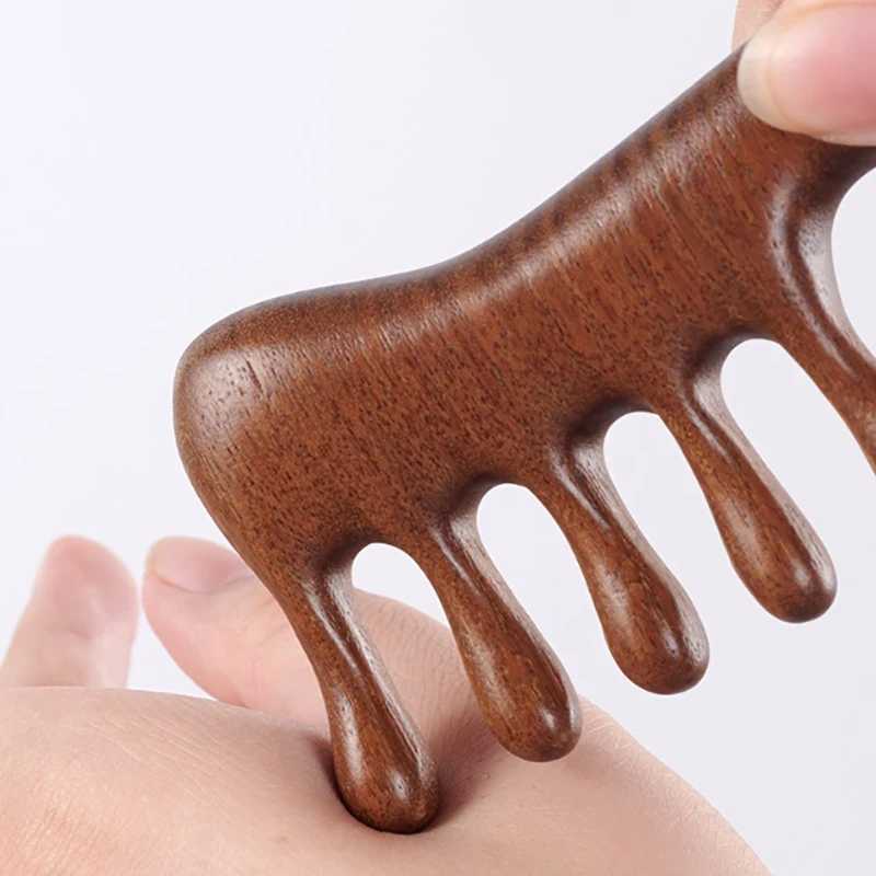 Meridian Massage Comb Sandalwood Five Wide Teeth Comb Acne Treatment Blood Circulation Anti Static Smooth Hair W240813