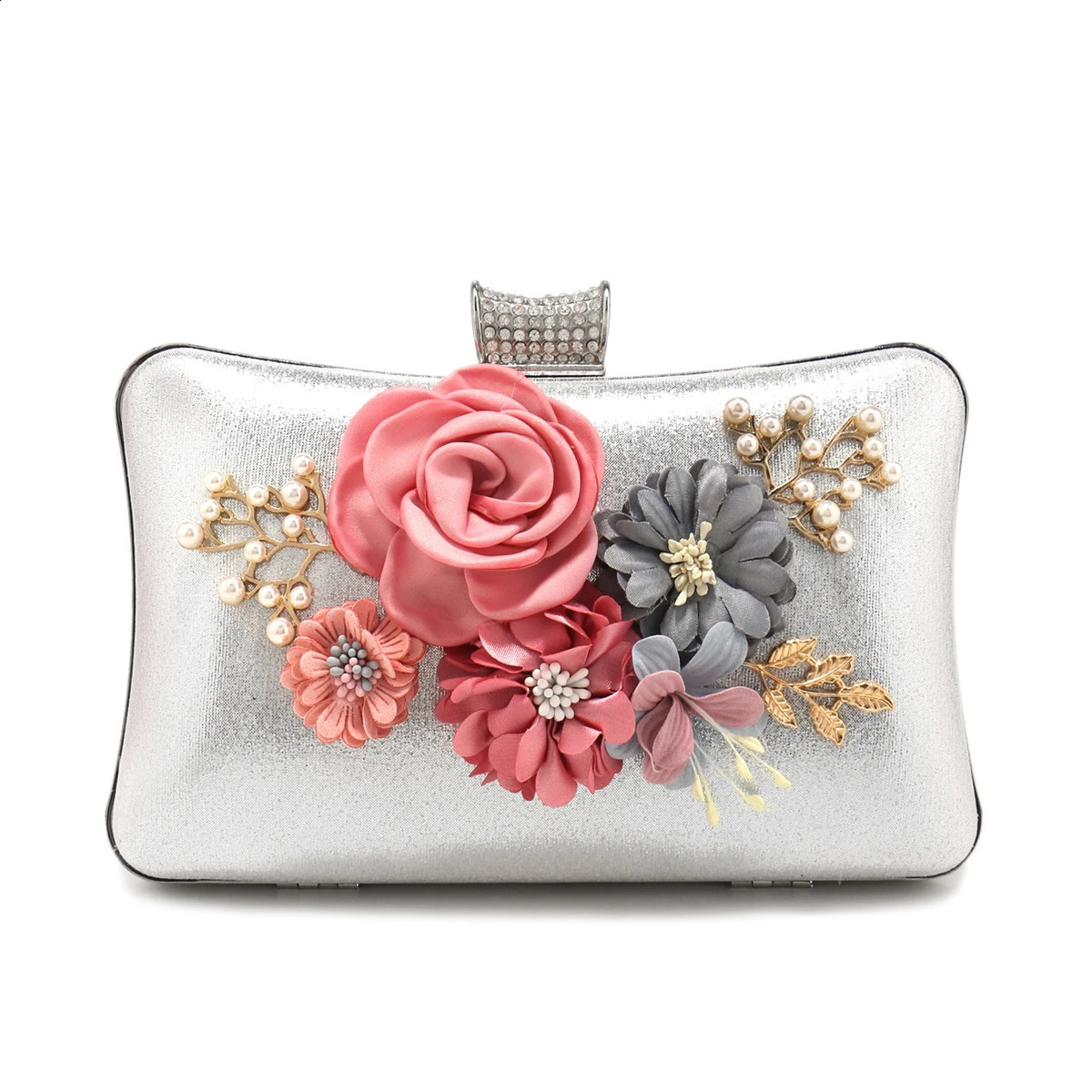 Flower Women Evening Bags Glitter Handbags Pearl Clutch Diamonds Metal Golden Purse Gift Girl 240813ZY