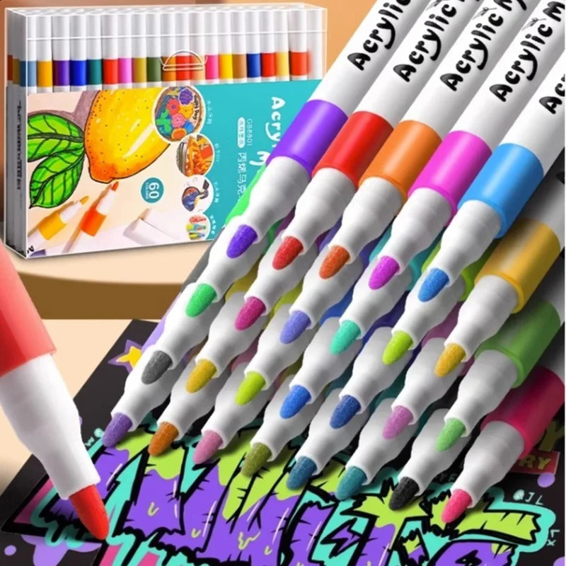 12-80 Colores Set Acrylic Paint Art Marker Pen Rock Painting for Kids Graffiti Stone Ceramic Glass Wood DIY Crafts Art Supplies 240813