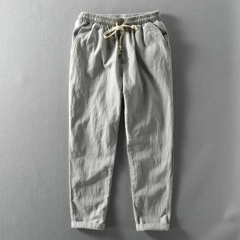 Men Clothing Summer Harajuku Breathable Loose Cotton Linen Pants Y2K Trend Youth Casual Streetwear Solid Drawstring Trousers 240814