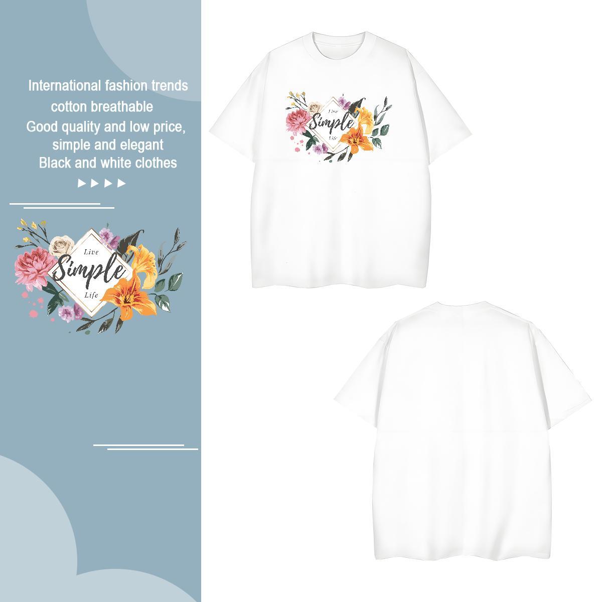 T shirt 230g Pure Cotton flower Daily Outfit Short Sleeve Soft Plus Size Custom Men Clothes T-Shirt Classic Casual TOP Quality Polos