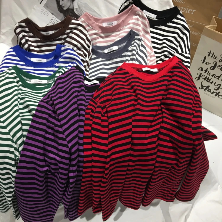 Neploe Autumn Striped Sweaters Medium-long Causal Pullovers Thin O-neck Top Korean Streetwear Women Hoody Pull Femme 240812