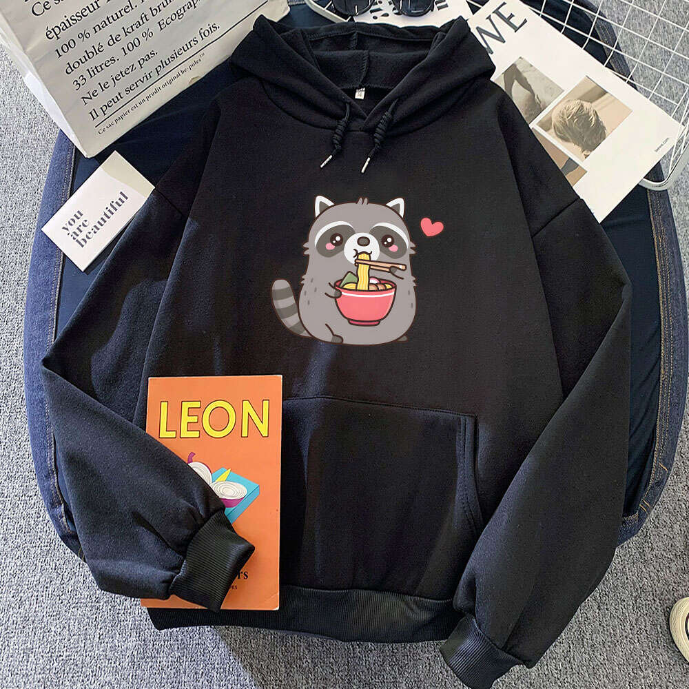Eating Raccoon Ramen Cute Cartoons Graphic Printed Hooded Men Women Hoodies Plus Size Sweatshirt Personality Unisex Pullover