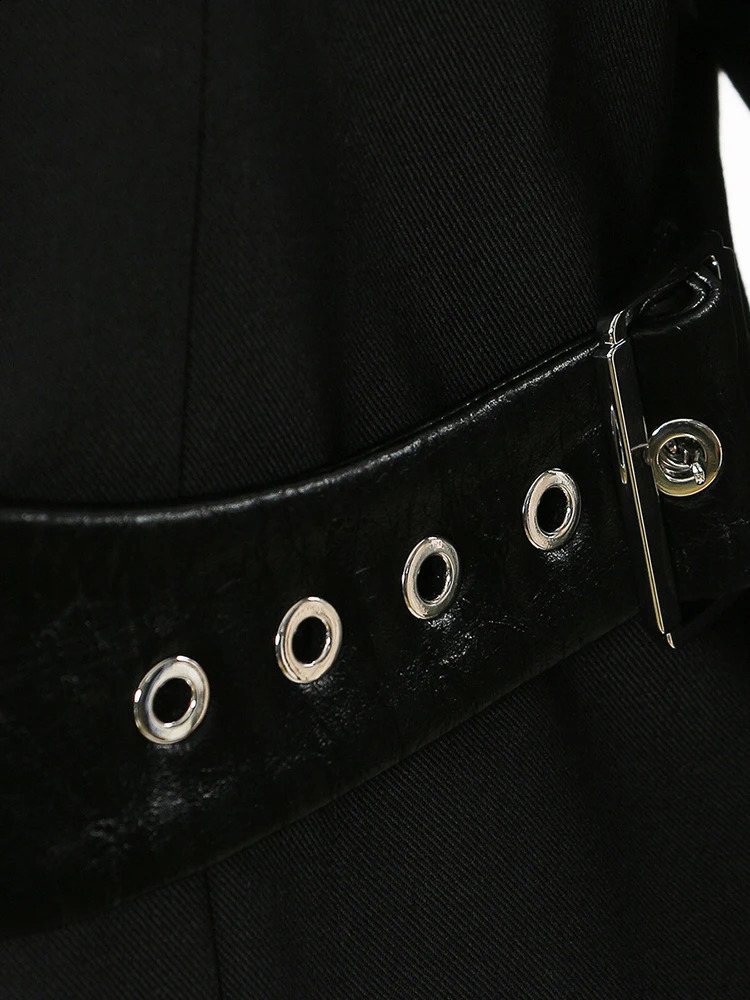 EAM Women Black Irregular Pu Leather Blazer Lapel Long Sleeve Loose Fit Jacket Fashion Spring Autumn 2024 17A7466 240813