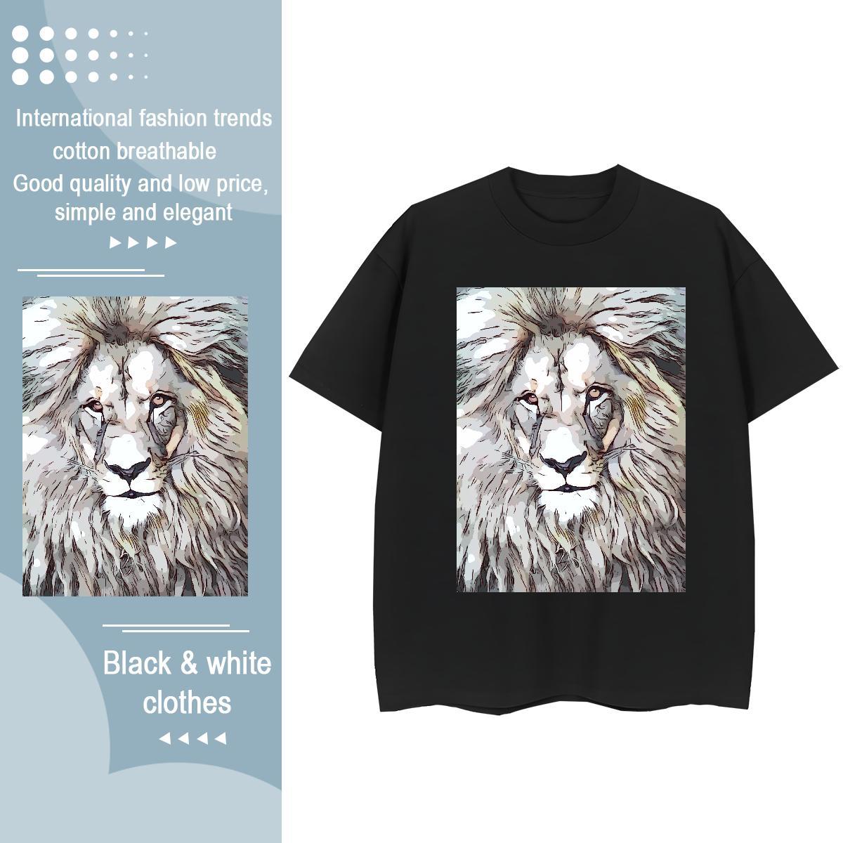Comfortable T shirt lion Breathable Crew Neck Anime Printing Street Plus Size Custom 230g Pure Cotton Men Clothes T-Shirt 2024 Summer Tees Shirts