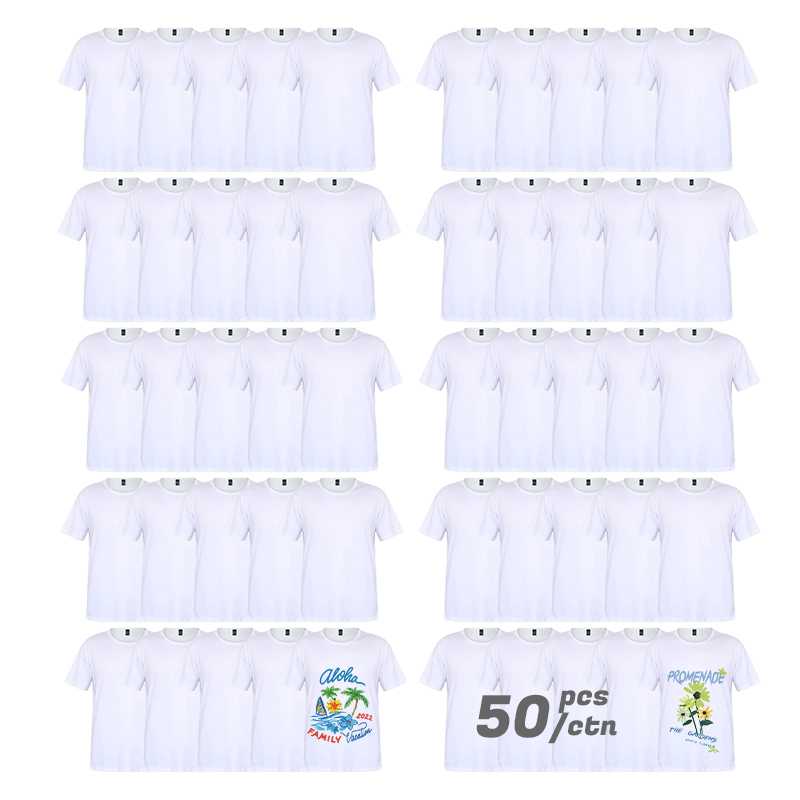 US Warehouse Sublimation Blank T-Shirt White Polyester Shirts Sublimation Short Sleeve T-Shirt for DIY Crew Neck Clothes
