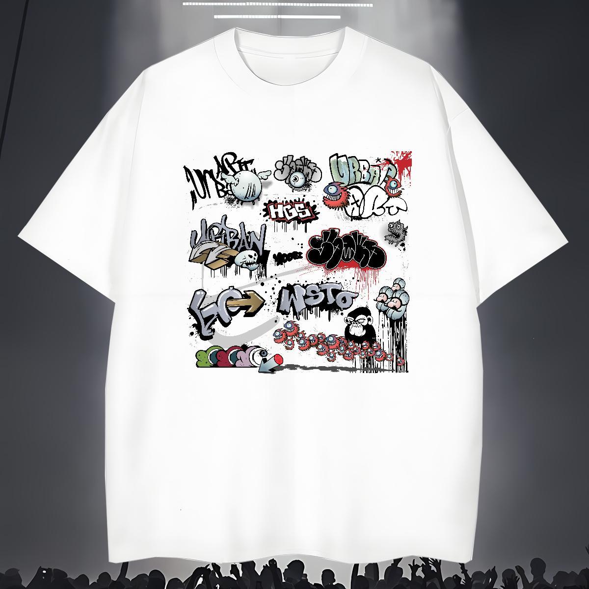 Men T Shirts 100% Cotton 230g Colorful Hip Hop Street Breathable Short Sleeve Plus Size Cartoon Tshirt for Man Woman 2024 DIY Comfortable Clothings