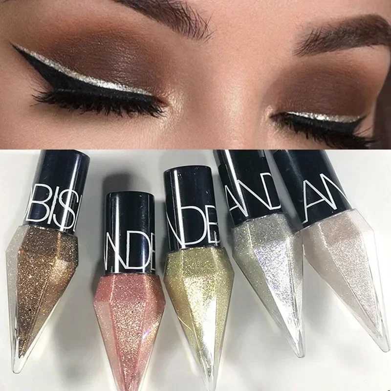 Shiny Eye Liners Pigment Silver Rose Gold Color Liquid Glitter eyeshadow Professional Eyeliner Beauty Cosmetics Makeup for Women Y240813