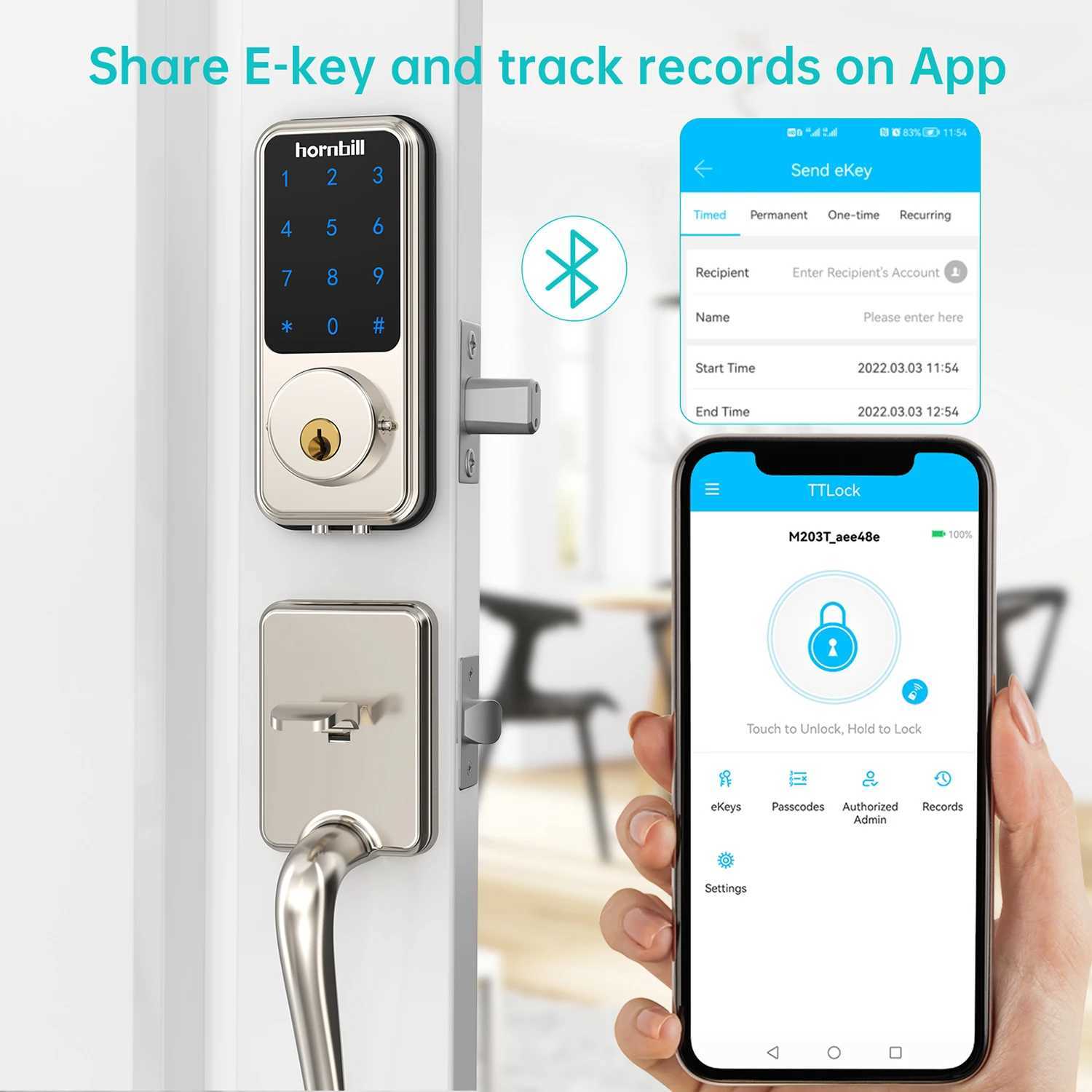 Smart Lock Hornbill Smart Front Door Lock Deadbolt Keyless Entry Locks Electronic Digital Keypad Bluetooth Security For Home Office AirbnbL247