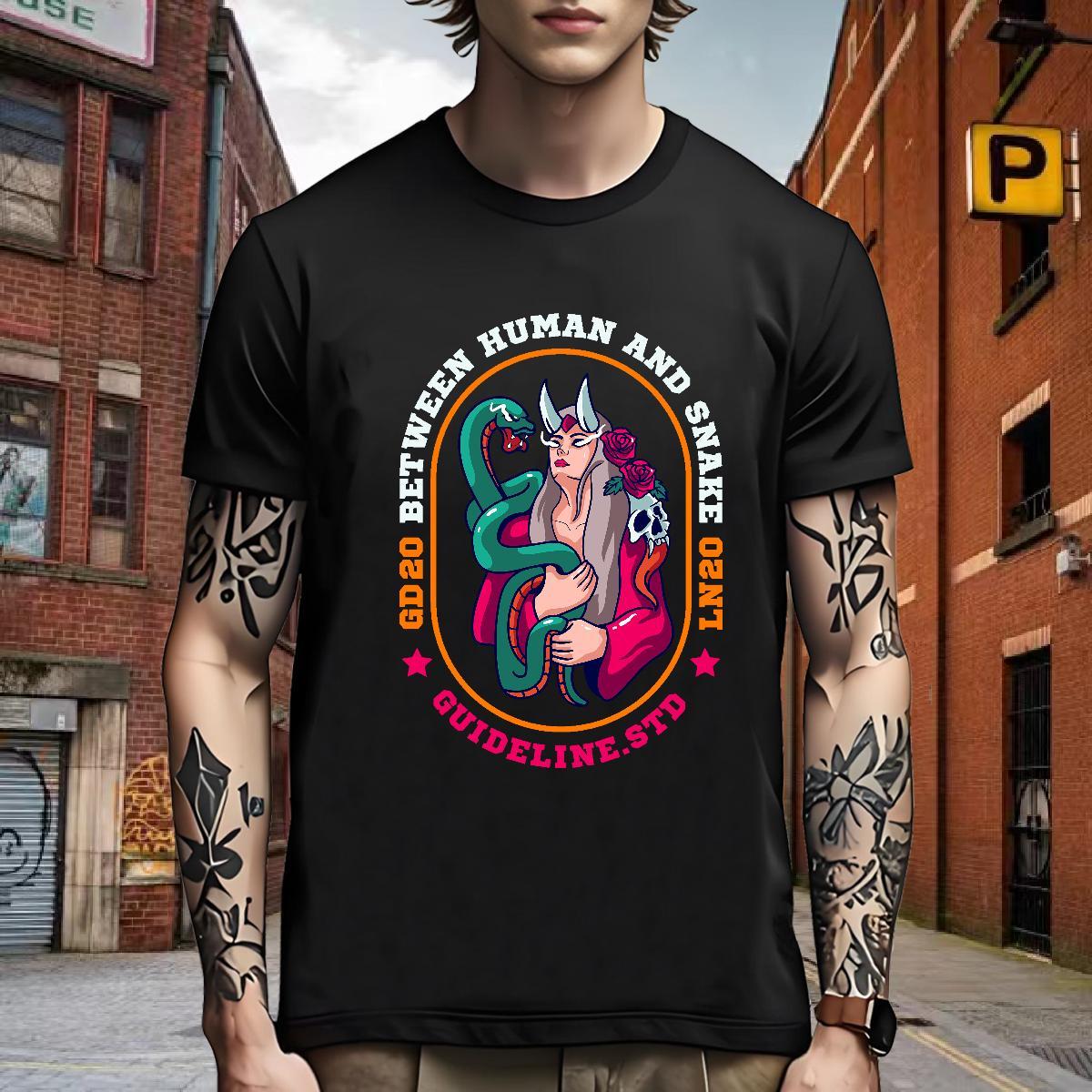 Unisex Men T Shirts snake Breathable Crew Neck Summer Casual Black White 230g Pure Cotton Men Tees 2024 DIY Tees Shirts