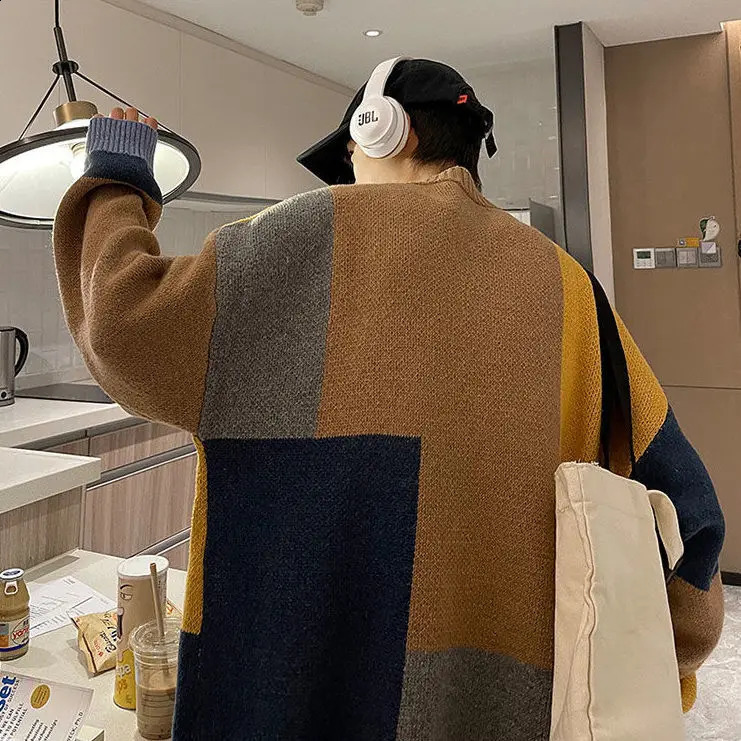 Sweater Mens Korean Version Loose Trendy Handsome Mens Knitted Cardigan Outerwear Thread Clothing Mens Item 240821