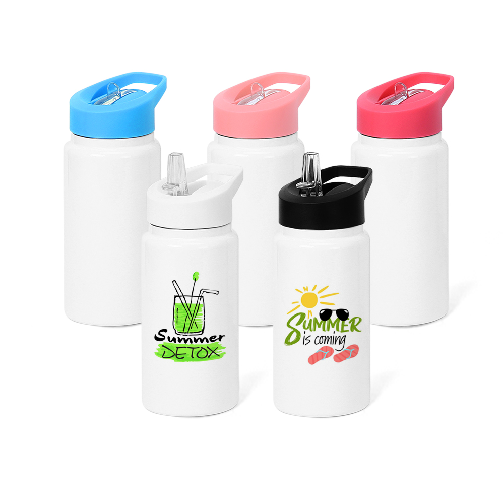 New Products!! 14oz Double Wall Stainless Steel Sublimation Vacuum Insulated Bottle With Colorful Straw Lids 420ml Sport Water Bottles