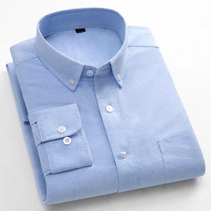Oxford Shirts for Men 100% Cotton Solid Color Man Fashion Clothing Trends Korean Style Young Long Sleeve Casual Dress Shirts 240814