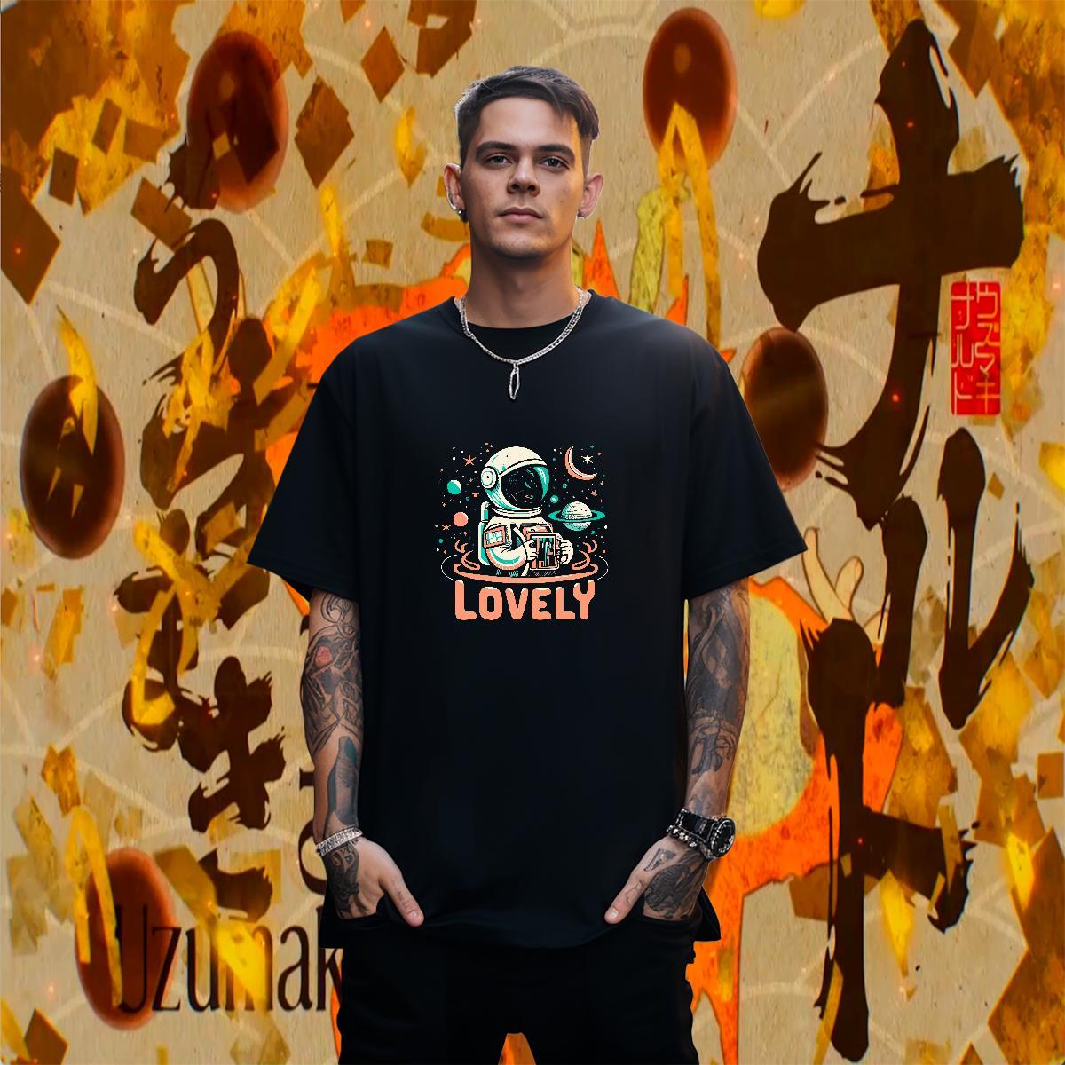 Soft Tshirts Casual Beach 230g Pure Cotton DIY Crew Neck spaceman T-Shirts for Men Custom Top Tees
