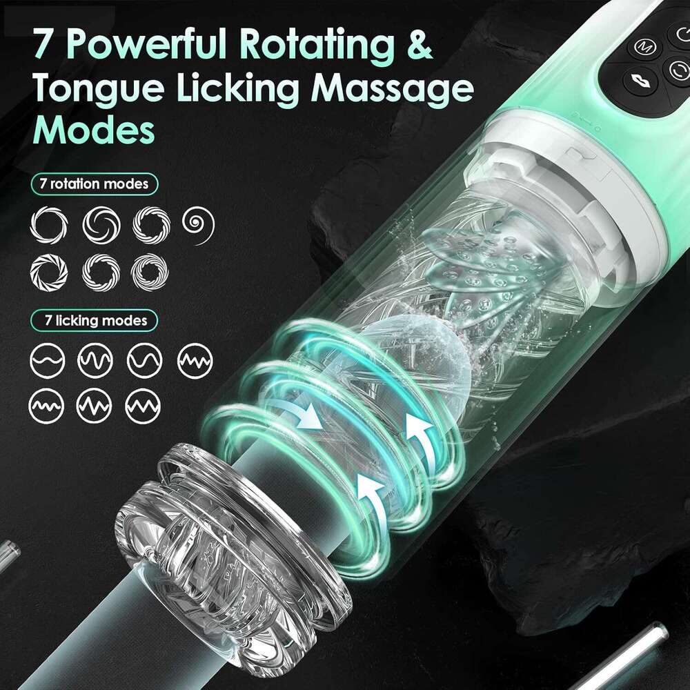 Automatic male device - Pump adult toy male sex toy men's pocket genital massager with 4 pumps, 7 spins, 7 licks, and 7 suction devices