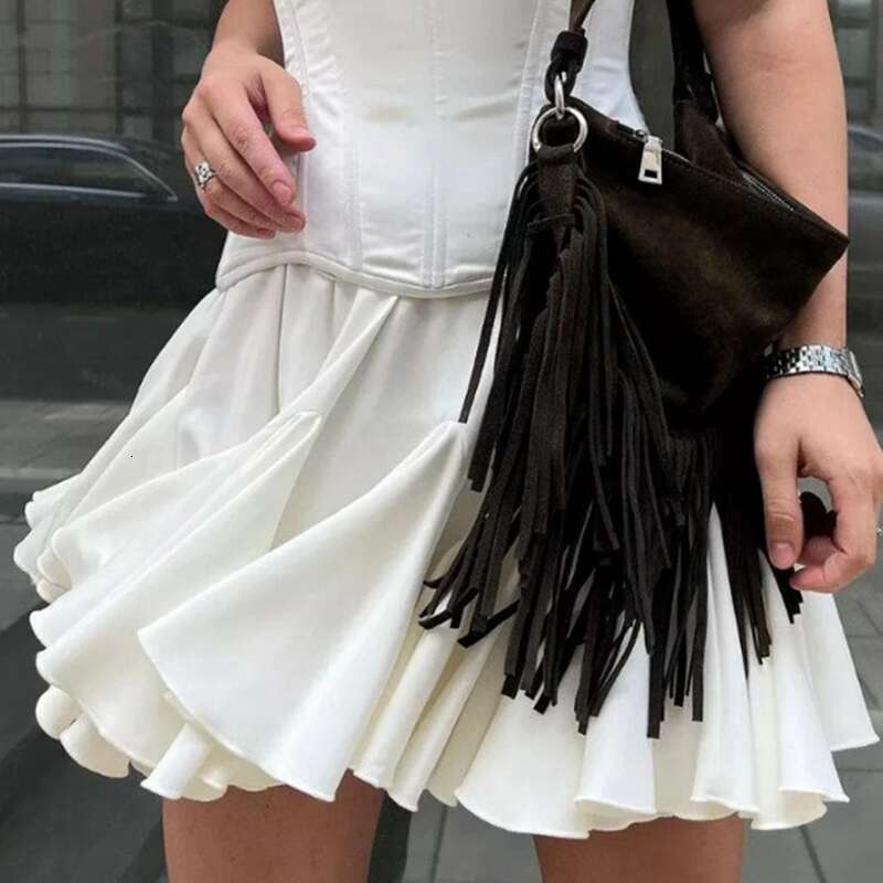 Fashion Summer A-line Tennis Lady Sexy Irregular Short Pleated New Casual White Ruffle Edge Women Mini Skirt