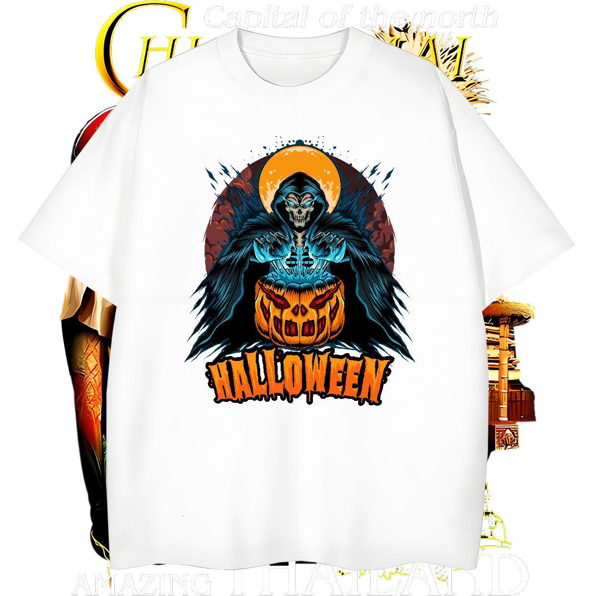 TOP Quality T Shirts Men Halloween Breathable Crew Neck Casual Daily Wear Anime 230g Pure Cotton Tshirts Casual New Clothes