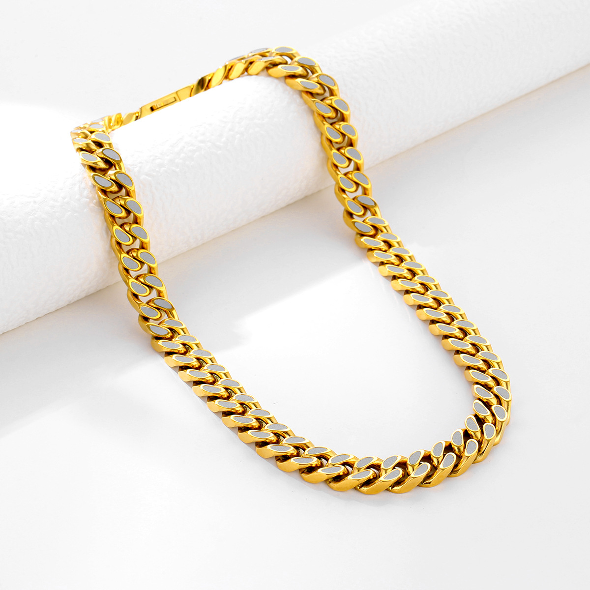 Hip Hop Punk Chain Reflect Light Necklace 18K Real Gold Plated Stainless Steel Necklace Rap Jewelry