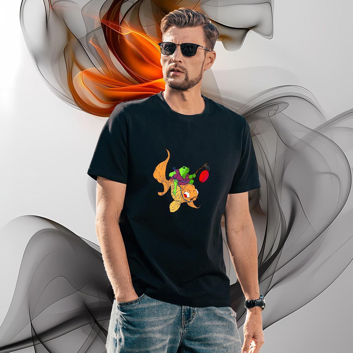 Wholesale T Shirt For Man fish Round Neck Short Sleeve Street Anime 230g 100% Cotton Mens Tshirts Classic Tops Tees