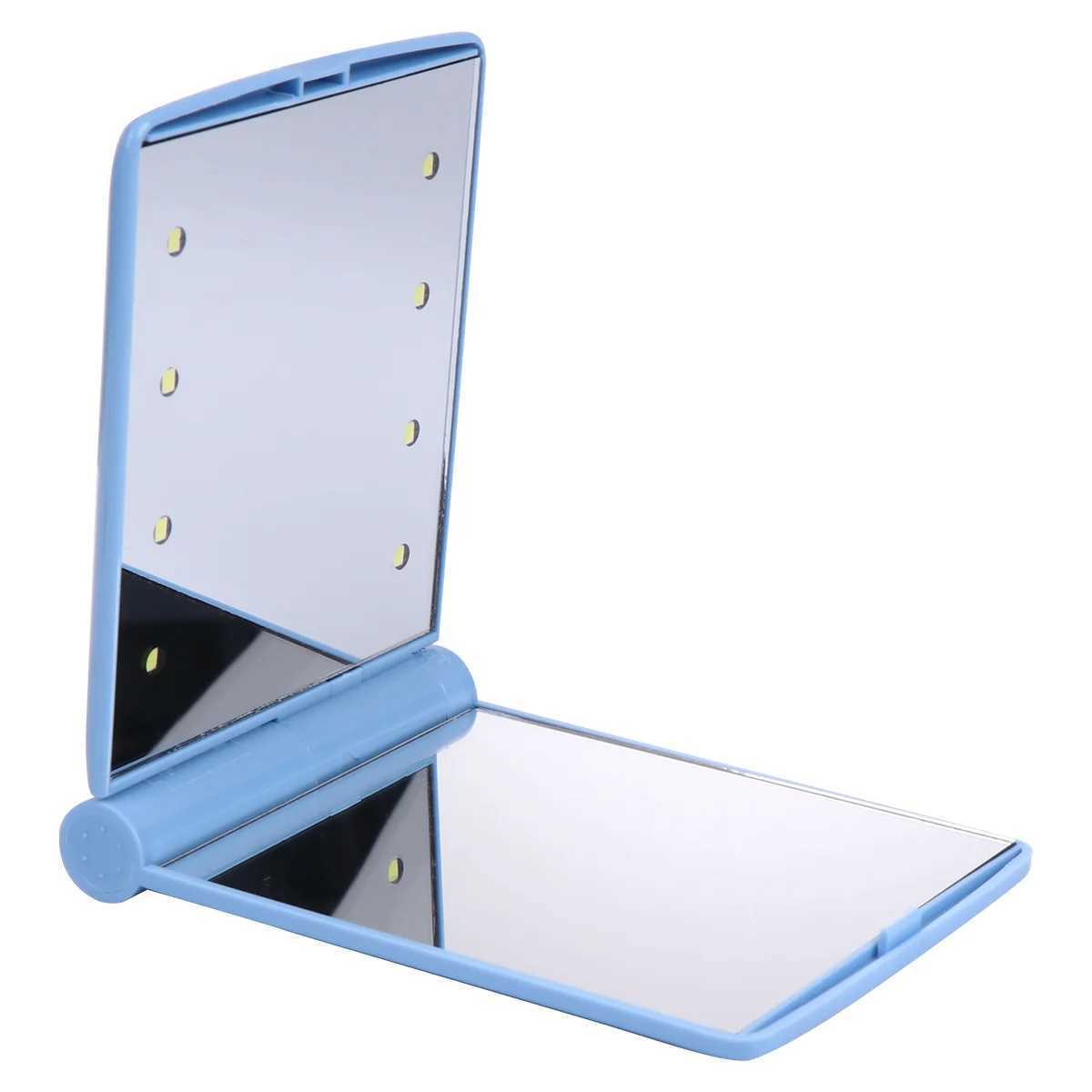 Folding LED vanity mirror double-sided makeup folding small wallet hand-held portable pocket blue W240813