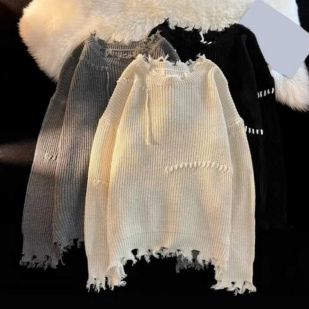 2023 Autumn/Winter Mens Floral New Knitted Sweater Warm Cotton Blended Tear O-Neck Loose Sweater Casual Mens WearW240729