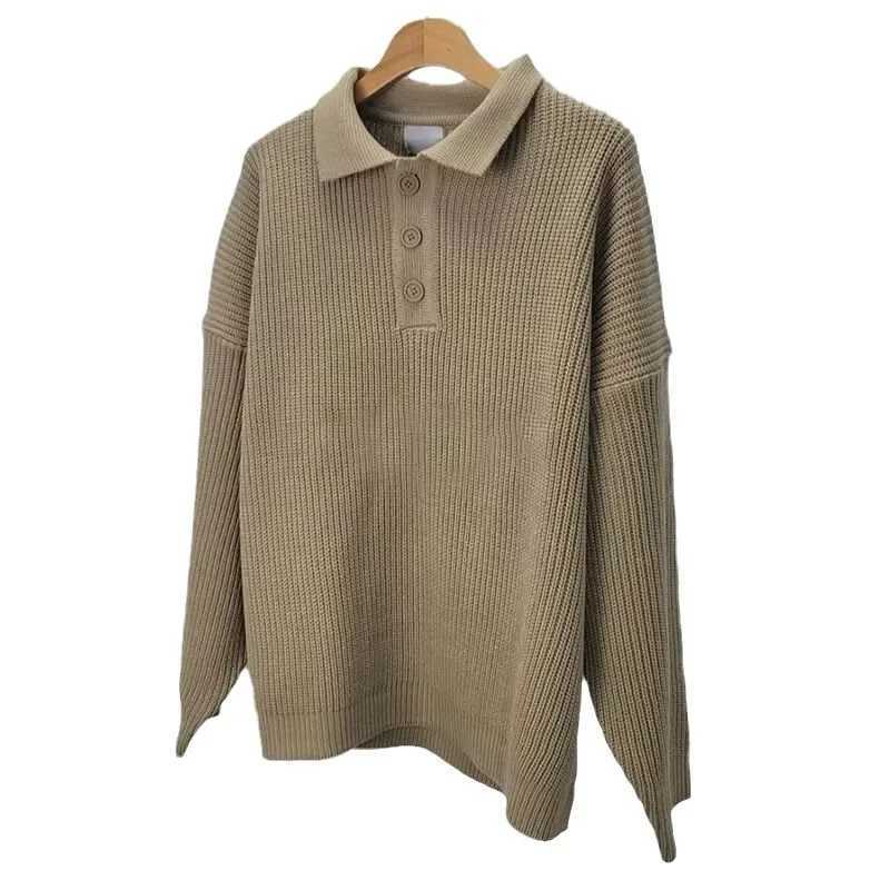 Korean Street Polo Neck Sweater Mens Warm Fashionable Casual Knitted Pullover Harajuku Casual Loose Zipper Long Sleeve SweaterW240729