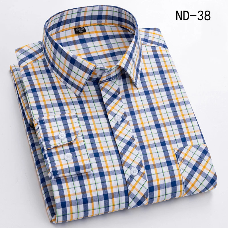 Cotton Plaid Shirts For Man Long Sleeve Single Pocket Regular Fit Soft Easy Care Classic Dress Casual Shirts Man Clothing 240814