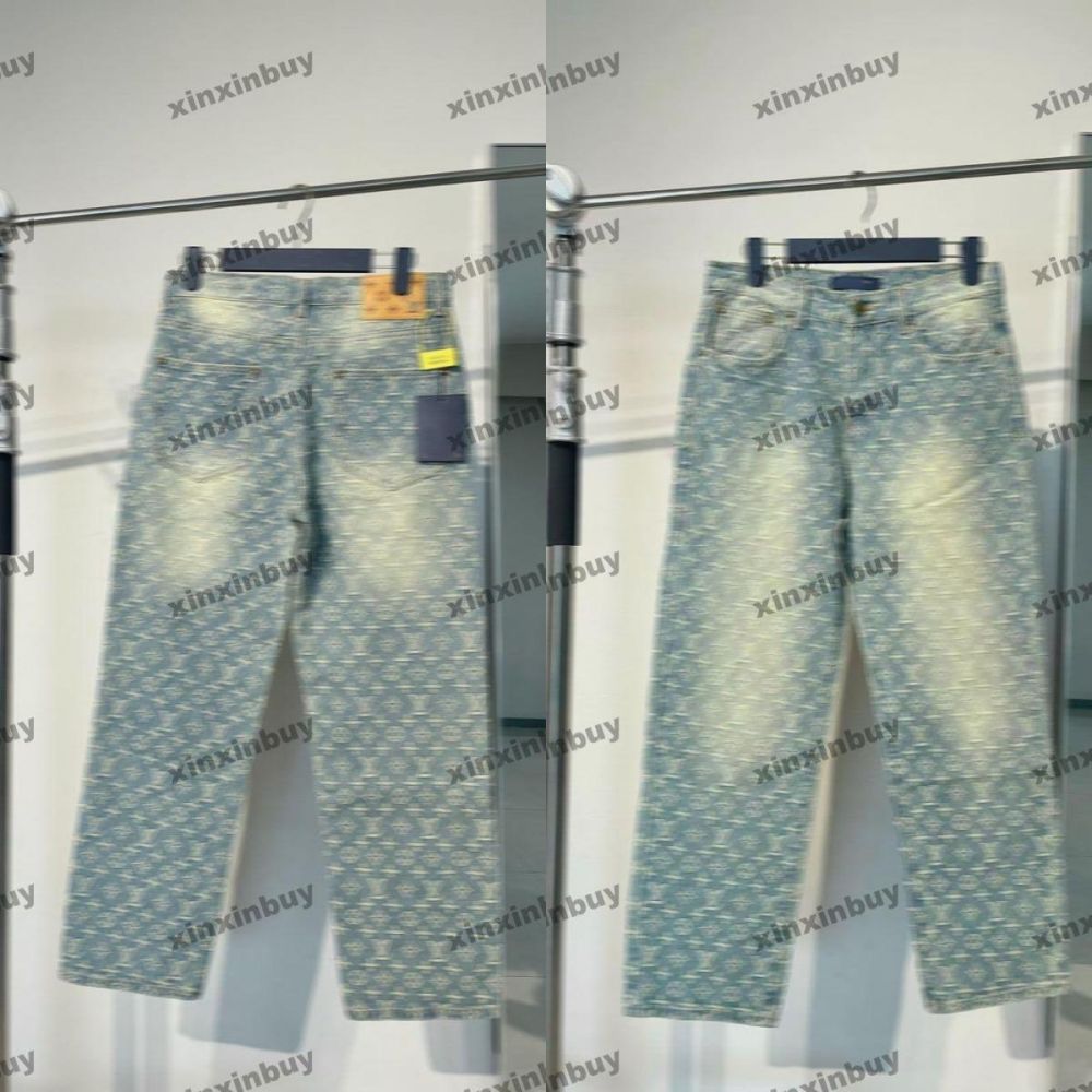 xinxinbuy Men women designer pant tie-dyed Letter jacquard fabric pattern denim Spring Casual pants Black navy blue green red M-3XL